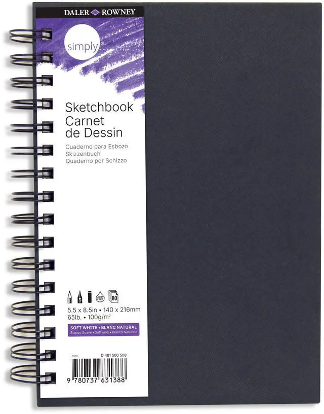 Alt view image 6 of 6 - Daler-Rowney Simply... Sketchbook, Soft White Pages,(65lb/100g), Black Cover, Wire Binding, 80 Sheet, 5.5x8.5 inch, 1 Count