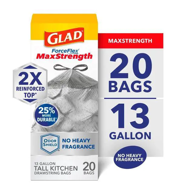 Alt view image 4 of 6 - Glad ForceFlex MaxStrength OdorShield 13-Gallon Tall Kitchen Trash Bags, 20 Bags