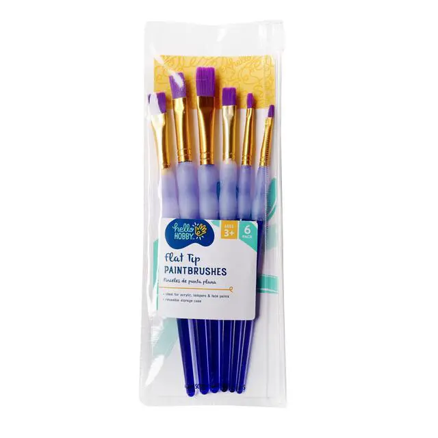 Alt view image 5 of 6 - Hello Hobby Flat Synthetic Bristle Art Brushes (6 Pack), Age Group 3+