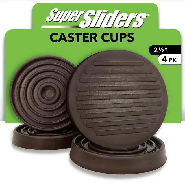 Alt view image 7 of 7 - Super Sliders 2-1/2 Inch Rubber Caster Cups for Furniture Wheels, Prevents Sliding and Protects Floors Brown, 4-Pack
