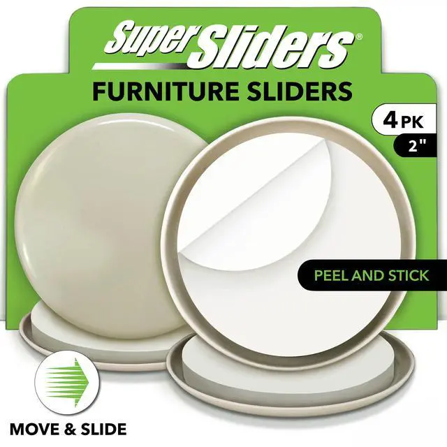 Alt view image 3 of 6 - Super Sliders 2 in. Round Self-Stick Furniture Sliders, Protect Your Floors and Move Furniture Easily 4 pack, Beige