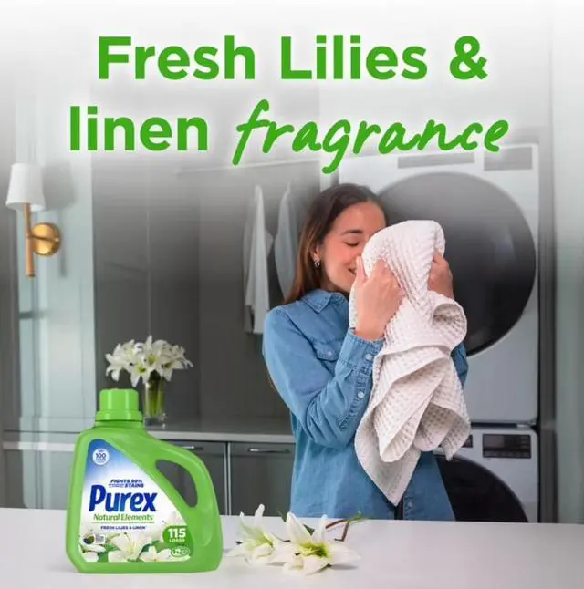 Alt view image 11 of 13 - Purex Natural Elements Fresh Lilies & Linen Liquid Laundry Detergent,150 fl oz115 Loads,DyeFree PlantBased Stain Remover,Gentle on Skin,HESafe for All Fabrics