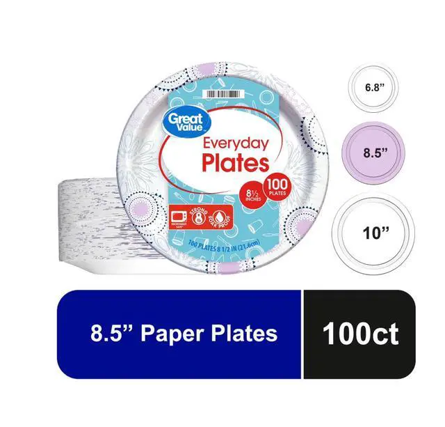 Alt view image 2 of 6 - Great Value 8.5 Inch Disposable Paper Plates, 100 Count, Soak-Proof and Microwave Safe