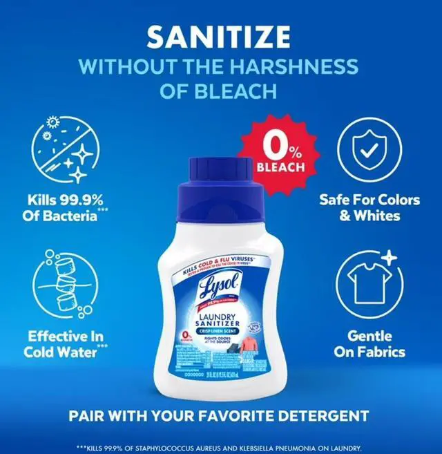 Alt view image 4 of 6 - Lysol Laundry Sanitizer Additive, Sanitizing Liquid for Clothes and Linens, Crisp Linen, 21 oz