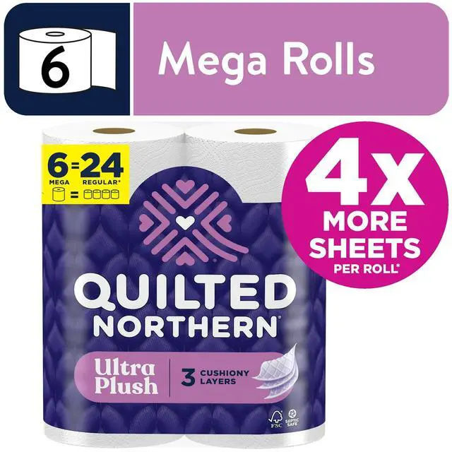 Main image of Quilted Northern Ultra Plush 3-Ply Toilet Paper, 6 Mega Rolls, 255 Sheets Per Roll