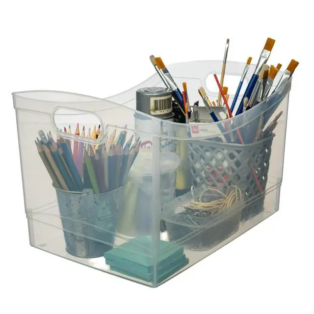 Alt view image 9 of 12 - Utility Storage Organizer Bin, Clear Plastic, Built-In Handles, 15 in x 10 in x 9.5 in
