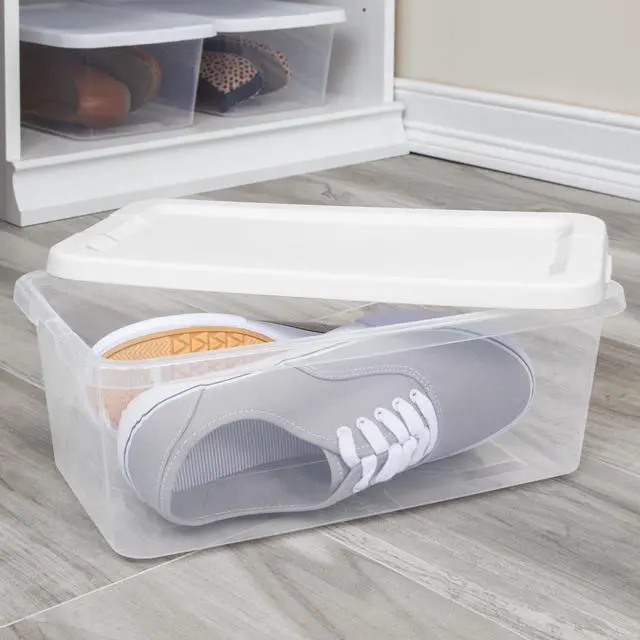 Main image of Sterilite Set of (10) 6 Quart Small Storage Bins, Clear Plastic Storage Containers with Snap-on Lids, White