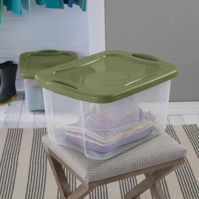 Alt view image 8 of 14 - Sterilite EZCarry Clear Plastic Storage Bin With Lid,40 Quart Stackable Organizer Box,Comfort Grip Handles,BPAFree,For Dorm,Clothing,Crafts & Moving