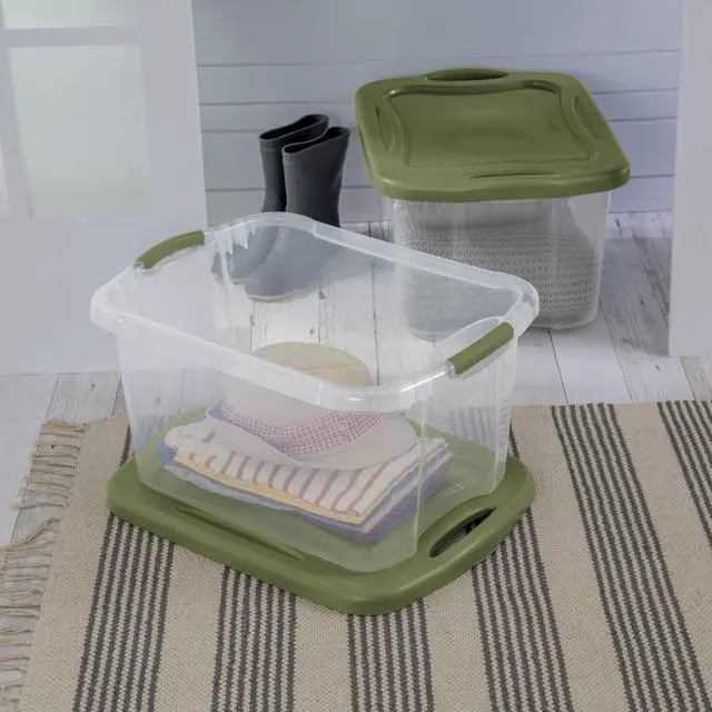 Alt view image 14 of 14 - Sterilite EZCarry Clear Plastic Storage Bin With Lid,40 Quart Stackable Organizer Box,Comfort Grip Handles,BPAFree,For Dorm,Clothing,Crafts & Moving