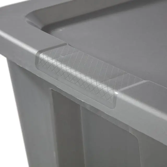 Alt view image 13 of 13 - Sterilite 18 Gallon Gray Plastic Storage Tote With SnapOn Lid,Stackable Organizer Bin,Textured Integrated Handles,BPAFree,For Garage,Dorm,Seasonal Gear & Games