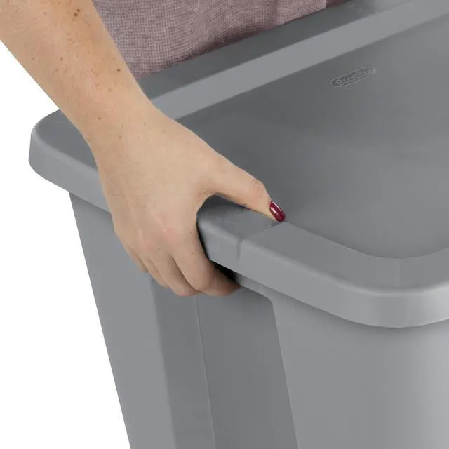 Alt view image 11 of 13 - Sterilite 18 Gallon Gray Plastic Storage Tote With SnapOn Lid,Stackable Organizer Bin,Textured Integrated Handles,BPAFree,For Garage,Dorm,Seasonal Gear & Games