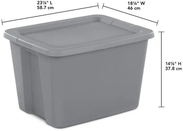 Alt view image 9 of 13 - Sterilite 18 Gallon Gray Plastic Storage Tote With SnapOn Lid,Stackable Organizer Bin,Textured Integrated Handles,BPAFree,For Garage,Dorm,Seasonal Gear & Games