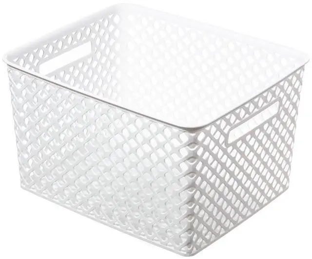 Alt view image 9 of 14 - Mainstays Large White Decorative Plastic Storage Basket, 14.7 in x 12 in x 8.5 in