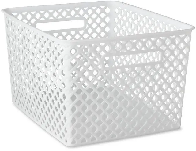 Alt view image 13 of 14 - Mainstays Large White Decorative Plastic Storage Basket, 14.7 in x 12 in x 8.5 in