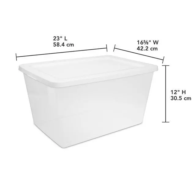 Alt view image 7 of 11 - 58 Quart Medium Storage Bin, Clear Plastic Storage Container with Snap-On Lid, White