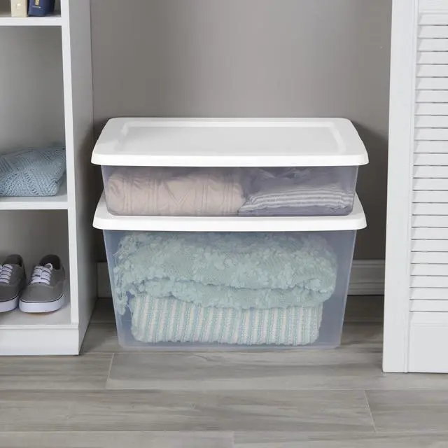Alt view image 11 of 11 - 58 Quart Medium Storage Bin, Clear Plastic Storage Container with Snap-On Lid, White