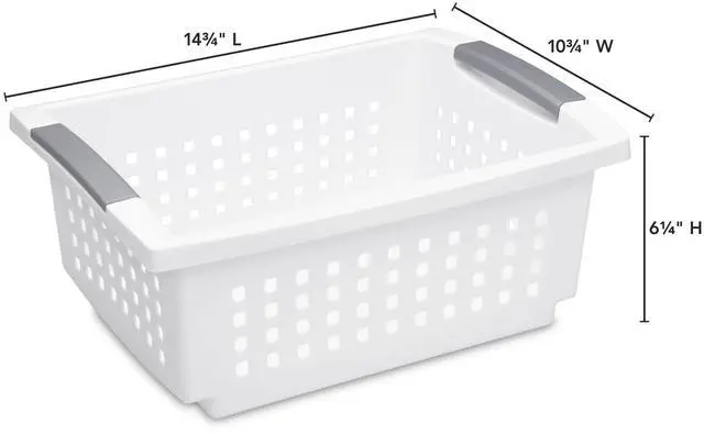 Alt view image 2 of 6 - Sterilite Medium Stacking Basket, Open Plastic Bin, Space Saving Organizers, White