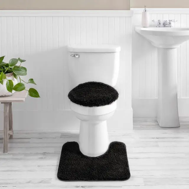 Main image of Mainstays Basic Polyester Toilet Lid Cover, Black, 19" x 22"