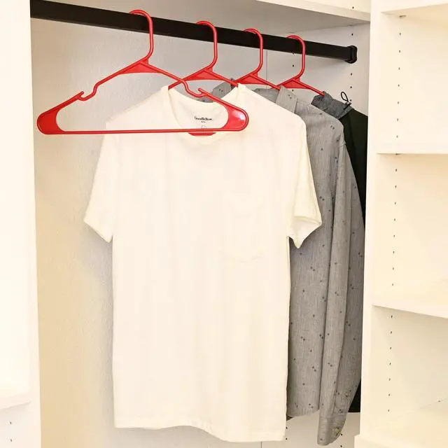 Alt view image 3 of 5 - Mainstays Plastic Notched Adult Clothes Hangers, Red Engine, 50 Count