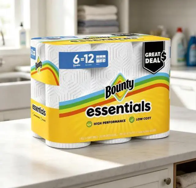 Main image of Bounty Essentials Paper Towels Select-A-Size 6 Double Rolls, White, 108 Sheets Per Roll
