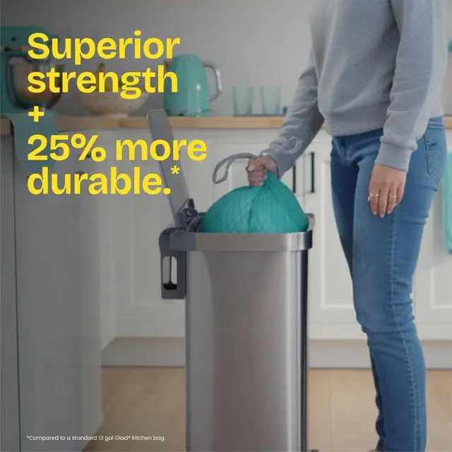 Alt view image 5 of 6 - Glad ForceFlex MaxStrength 13-Gallon Teal Drawstring Tall Kitchen Trash Bags, Febreze Freshness Bahama Bliss Scent, 20 Bags