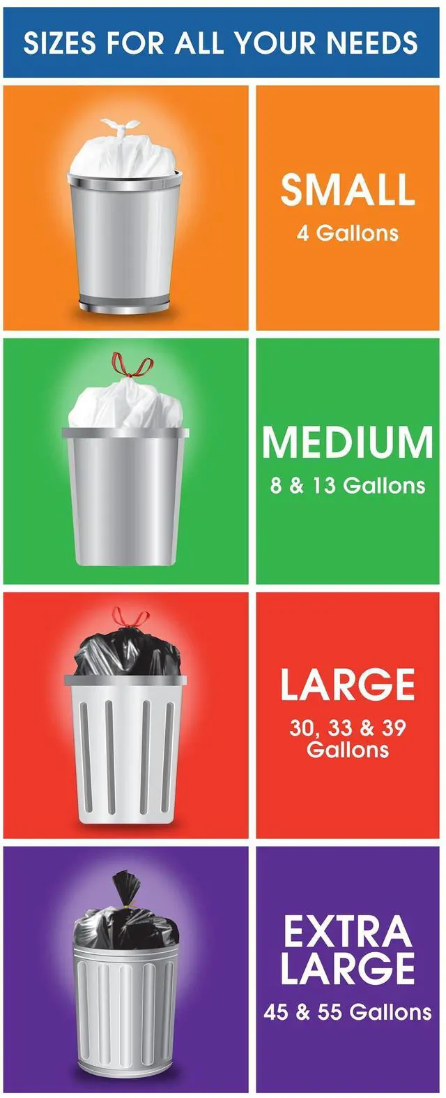 Alt view image 7 of 7 - Great Value 4 Gallon Strong Flex Small Drawstring Garbage Bags, 40 Bags