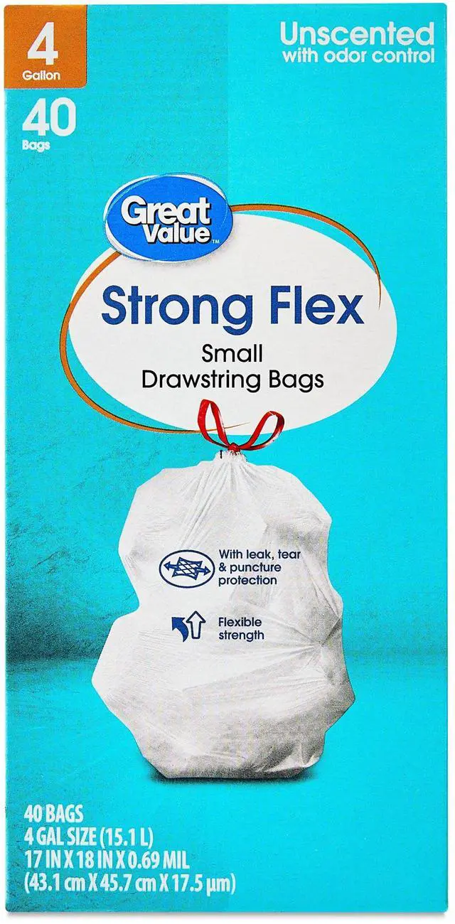 Alt view image 3 of 7 - Great Value 4 Gallon Strong Flex Small Drawstring Garbage Bags, 40 Bags