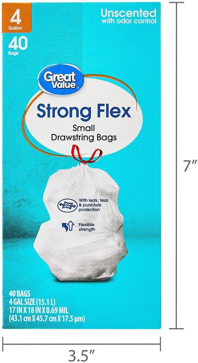 Alt view image 4 of 7 - Great Value 4 Gallon Strong Flex Small Drawstring Garbage Bags, 40 Bags
