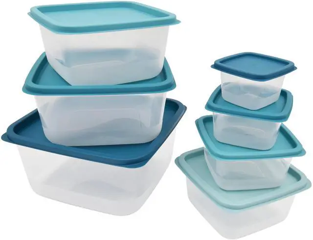 Main image of Mainstays 14 Piece Teal Plastic Food Storage Set, Teal Ombre, Ideal Use for Meal Prep and Batch Cooking