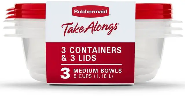 Alt view image 2 of 5 - Rubbermaid TakeAlongs, 5 Cup, Set of 3, Red, Medium Bowls Plastic Food Storage Containers