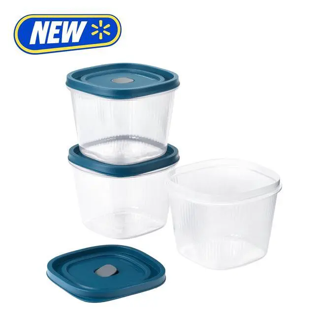 Alt view image 7 of 7 - Mainstays Reusable Food Storage Containers, Deep Medium Square, Plastic, 3 Pack with Lids, 8.5 Cups