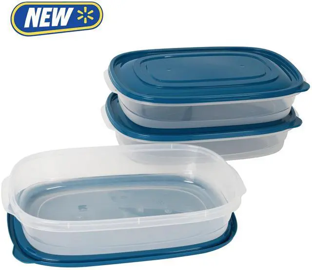 Alt view image 3 of 7 - Mainstays Semi Durable Rectangular 1 Gallon Plastic Food Storage Containers, 3 Pack