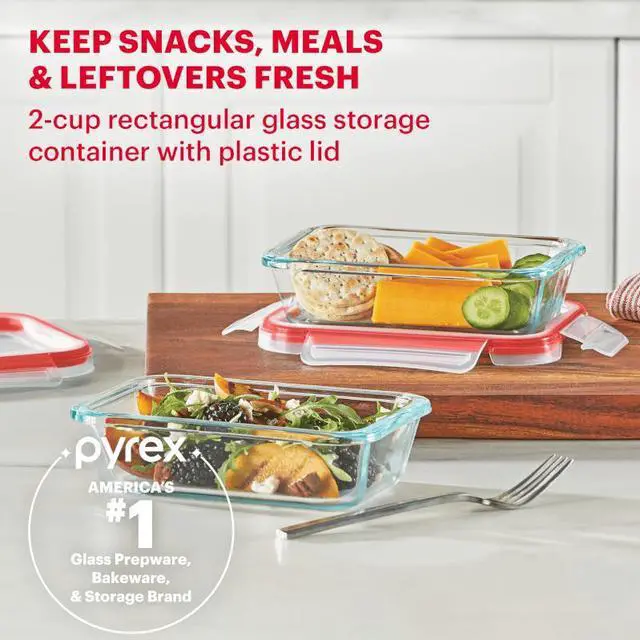 Alt view image 3 of 6 - Pyrex FreshLock 2cup Rectangle Glass Food Storage Container with Lid, Designed to Help with Food Storage and Everyday Organization