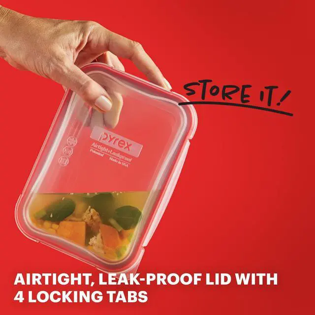 Alt view image 2 of 6 - Pyrex FreshLock 2cup Rectangle Glass Food Storage Container with Lid, Designed to Help with Food Storage and Everyday Organization