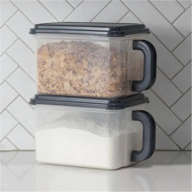 Main image of Mainstays Medium Plastic Canister with Handle, 21 Cups, Gray Lid and Handle, Made for Pantry Organization and Food Storage