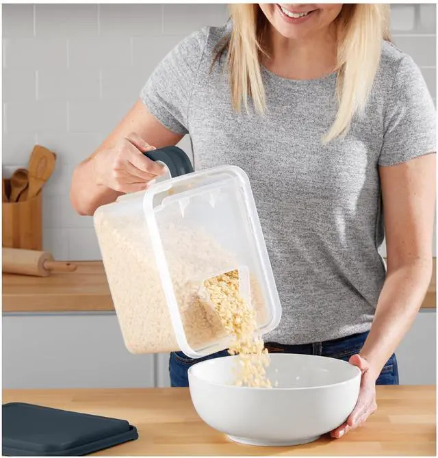 Alt view image 5 of 6 - Mainstays Medium Plastic Canister with Handle, 21 Cups, Gray Lid and Handle, Made for Pantry Organization and Food Storage
