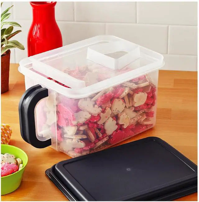 Alt view image 3 of 6 - Mainstays Medium Plastic Canister with Handle, 21 Cups, Gray Lid and Handle, Made for Pantry Organization and Food Storage