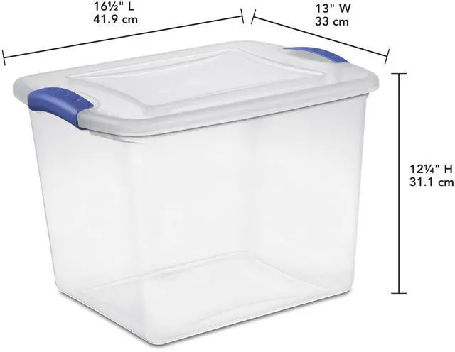 Alt view image 6 of 6 - Sterilite 27 Quart Medium Latching Storage Bin, Clear Plastic Stoarge Conatiner with Latch Lid, Blue