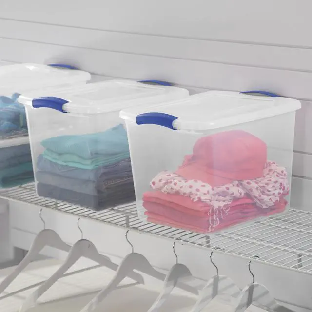 Alt view image 2 of 6 - Sterilite 27 Quart Medium Latching Storage Bin, Clear Plastic Stoarge Conatiner with Latch Lid, Blue