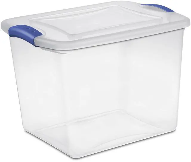 Alt view image 5 of 6 - Sterilite 27 Quart Medium Latching Storage Bin, Clear Plastic Stoarge Conatiner with Latch Lid, Blue
