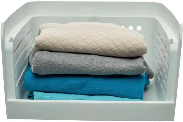 Main image of Mainstays Open-Front Stackable Closet Storage Organizer Bin with Breathable Holes, White Plastic
