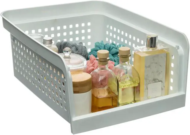 Alt view image 6 of 7 - Mainstays Open-Front Stackable Closet Storage Organizer Bin with Breathable Holes, White Plastic
