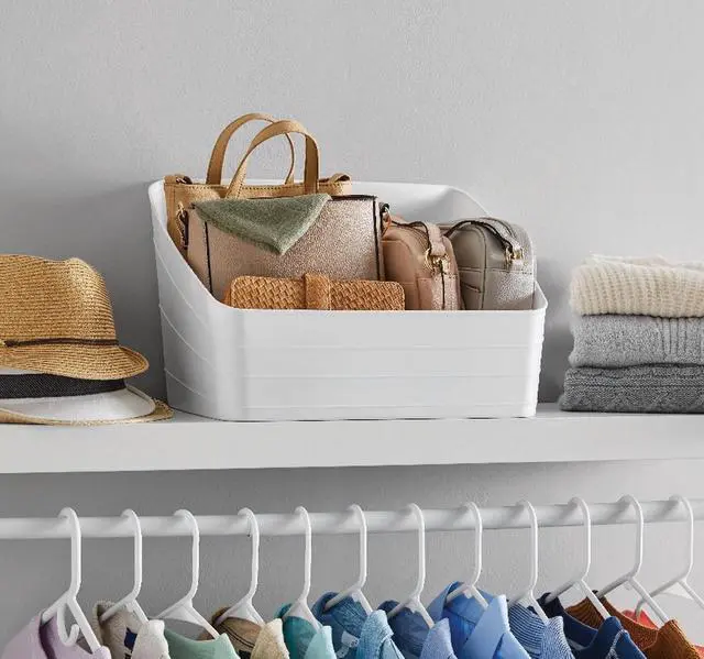 Alt view image 4 of 6 - Mainstays Wide Slanted Flexible Closet Organizer Bin with Handle, White Plastic
