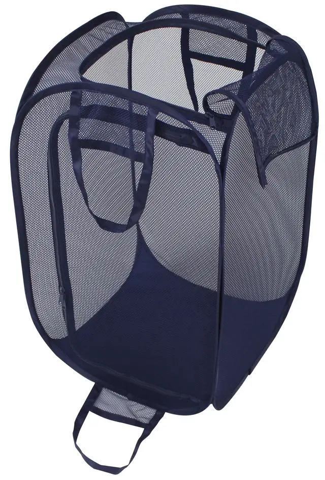 Alt view image 3 of 5 - Mainstays Blue Two-Way Pop-Up Mesh Laundry Hamper with Heavy Duty Handles