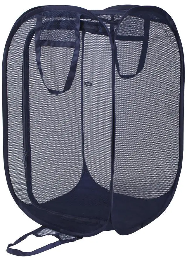 Alt view image 4 of 5 - Mainstays Blue Two-Way Pop-Up Mesh Laundry Hamper with Heavy Duty Handles