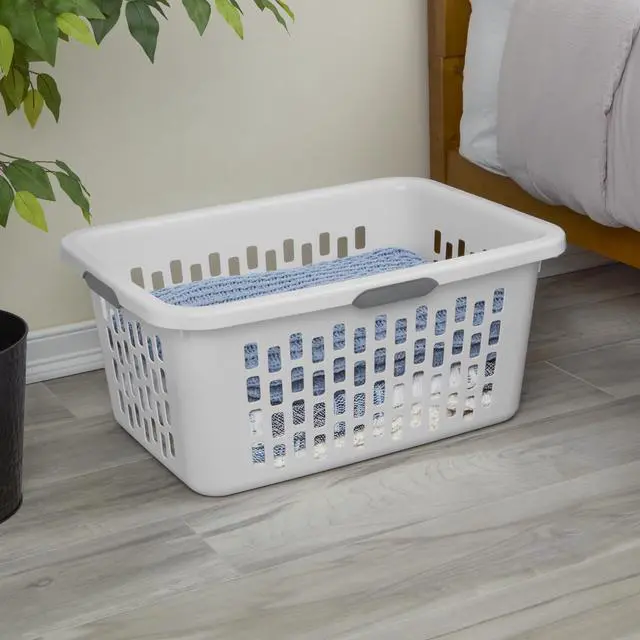 Main image of Sterilite Large Plastic 2 Bushel Laundry Basket with 4 Comfort Grip Handles, White