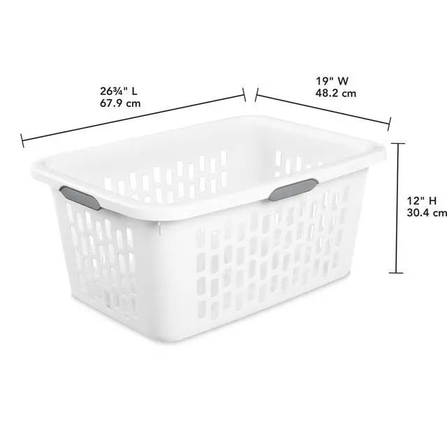 Alt view image 2 of 7 - Sterilite Large Plastic 2 Bushel Laundry Basket with 4 Comfort Grip Handles, White