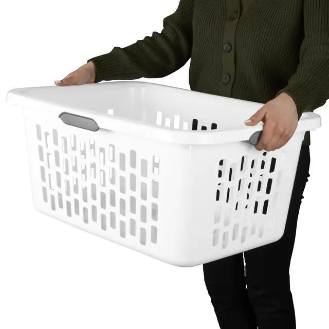 Alt view image 7 of 7 - Sterilite Large Plastic 2 Bushel Laundry Basket with 4 Comfort Grip Handles, White