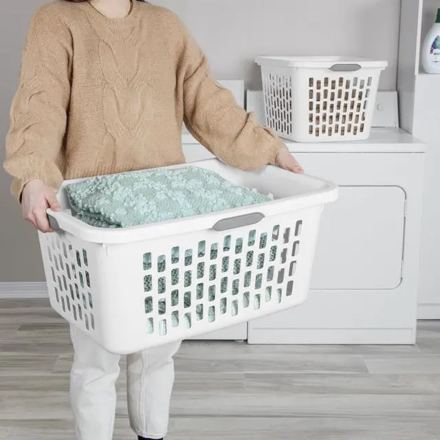 Alt view image 3 of 7 - Sterilite Large Plastic 2 Bushel Laundry Basket with 4 Comfort Grip Handles, White