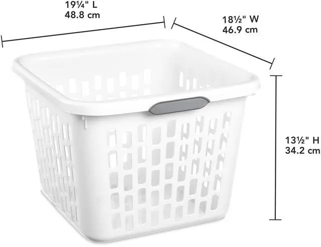Alt view image 2 of 6 - Sterilite Small 1.5 Bushel Square Plastic Laundry Basket with 2 Comfort Grip Handles, White